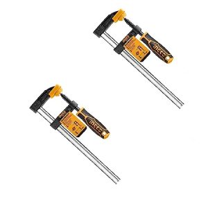 INGCO 2pcs Pack F Clamps (120x300m), Steel f clamp, F Clamp with Rubberized Handle and Surface Protection PVC Cover for Better Grip Metal F Clamps for Woodworking Glass and Welding Works