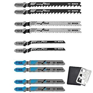 Bosch Professional T-Shank Jigsaw Blades For Jigsaw Machines With 11 in 1 Pocket Multitool (T118A+T130RIFF+T144D, 5)