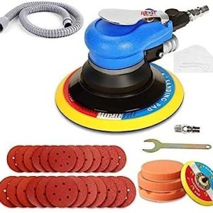 KROST Random Orbital Sander 5" & 6" Pneumatic Palm Sander,Car Polisher with Extra 5" Backing Plate, Sponge Polishing Pads, Sandpapers Low Vibration and Heavy Duty for Wood, Composites, Metal