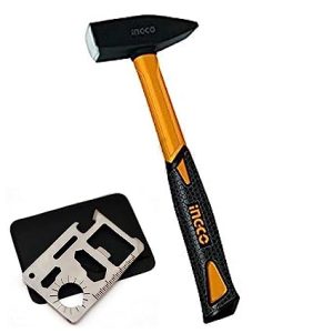 Ingco professional/home Usage Drop Forged Fiber Glass Handle Machinist hammer | With 11 In 1 Camping/hiking Tool (200Gm & 500Gm Combo)