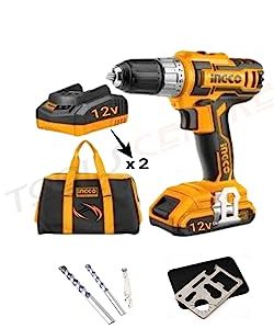 Ingco Yellow 12V Impact Drill Driver With Special Canvas Bag & 11 In 1 Multitool