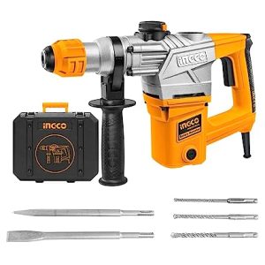 INGCO RH150038 Rotary Hammer 950 RPM 3 Functions Drill Chisel Heavy Duty Grip Handle Concrete Metal and Woodworking for Home & Industrial Use