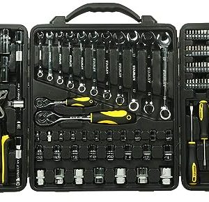 Stanley STMT81243 110-Piece High Quality Multi-Toolkit containing Pliers, Spanners, Drivers, Sockets, Bits, Wrenches & Ratchets for Home, DIY & Professional Use, 1 Year Warranty, Yellow & Black