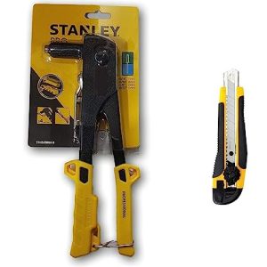 Stanley Non Slip 10″ Riveter Nail Gun with Nose Pieces and Auto Knife Cutter (3/32″, 1/8″, 5/32″, 3/16″)