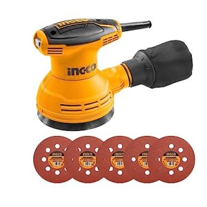 INGCO Rotary Sander, 320W | 125mm Dia of Sanding Pad |12000rpm Corded Sander, Electric Detail Sander With 1pcs Dust Bag, 5pcs Sand Paper