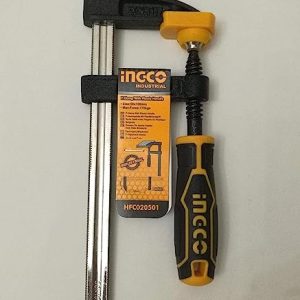 INGCO 2PCS Pack F Clamps (50x150mm), Steel f clamp with Rubberized Handle and Surface Protection PVC Cover for Better Grip Metal F Clamps for Woodworking Glass and Welding Works