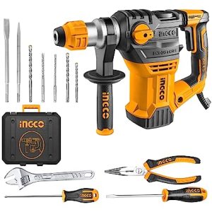 INGCO Rotary Hammer, SDS-Plus Heavy Duty Rotary Hammer Drill | 220 Volts | 1500W | 4400bpm | 5.5J with Vibration Control and Safety Clutch Including 6 drills and 2 chisels with Case,